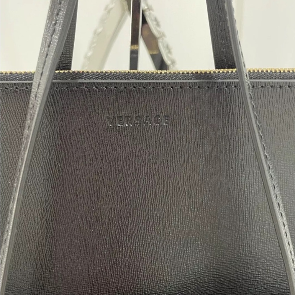VERSACE Black Zipper Texture Leather Top Tote With Pouch /Black Medusa NWT! - Picture 5 of 12